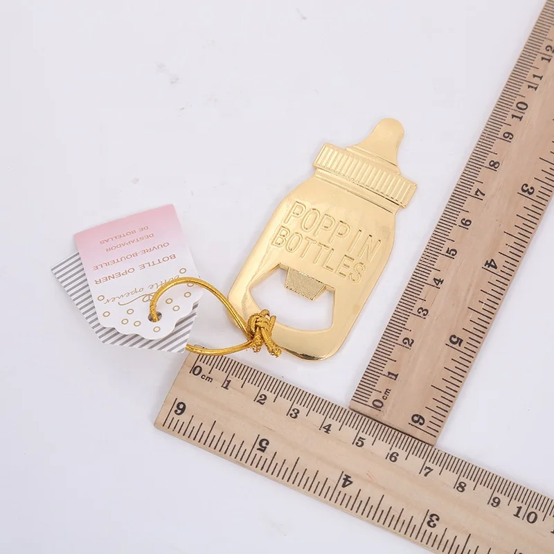

Laser Feeder Milk Bottle Metal Gold Custom Logo Baby Shower Bottle Opener