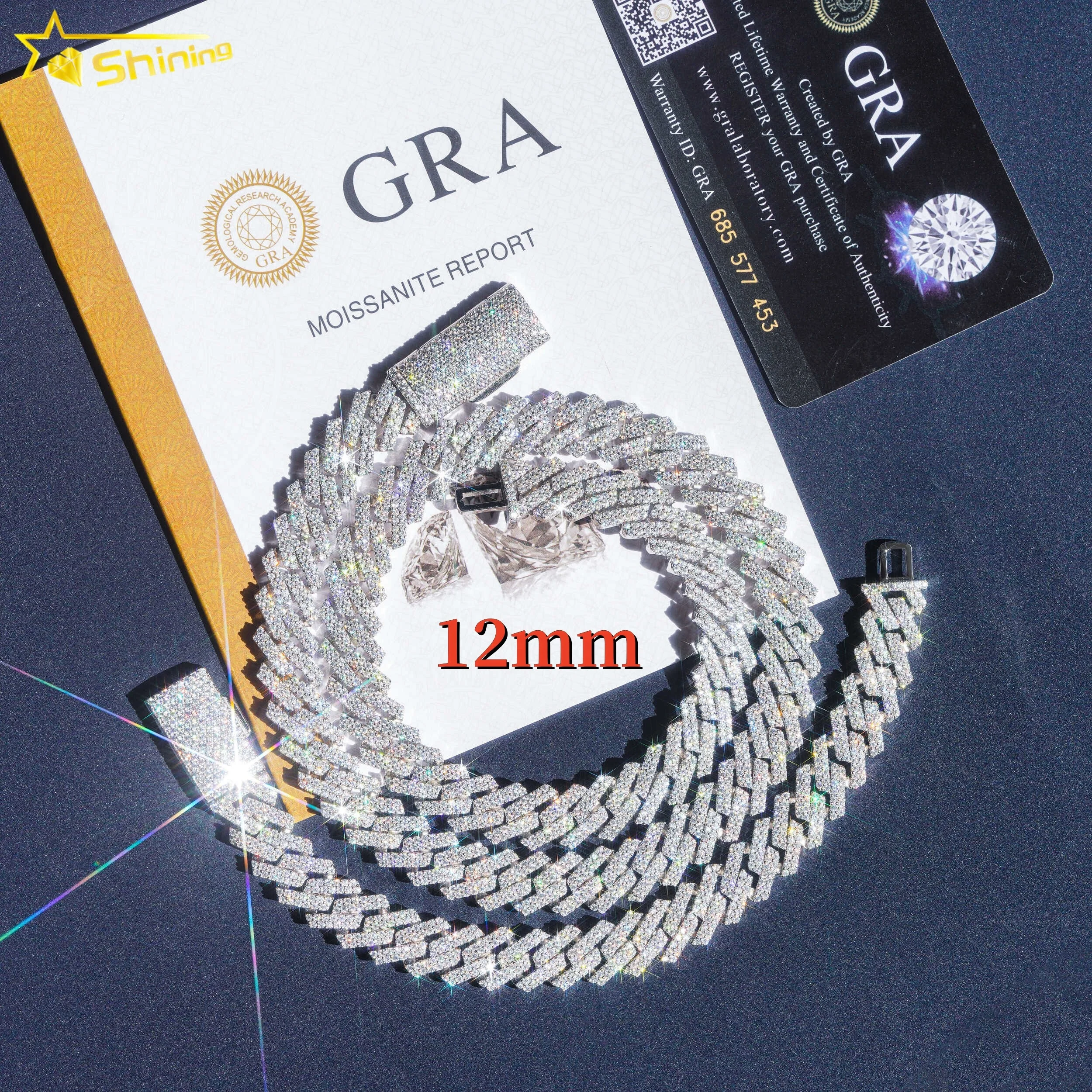 

Hip Hop Jewelry Pass Diamond Tester In Stock Iced Out Two Row Stone 12mm VVS Moissanite Cuban Link Chain Necklace