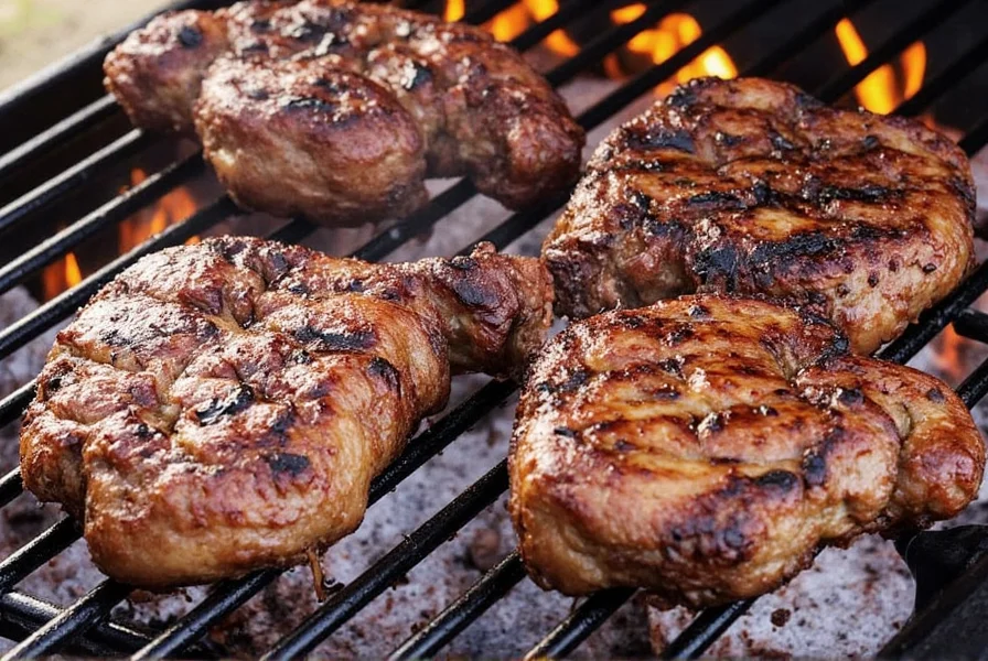 Backyard barbecue setup with gas grill and wood chips