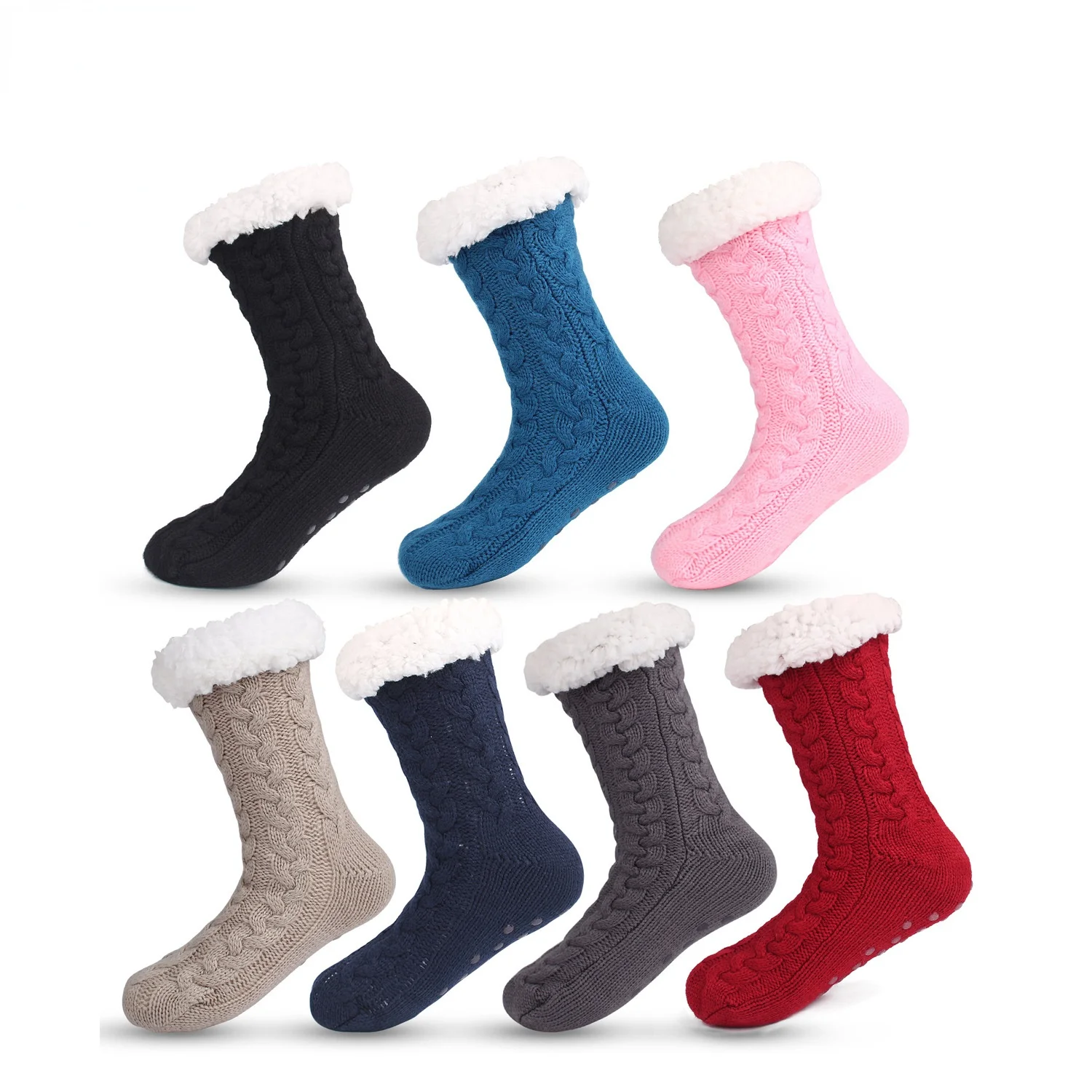 

Custom Thermal Winter Warm Fuzzy Slipper socks Floor Anti-Slip Fleece Lined Sherpa indoor Socks Cozy Winter Indoor Socks