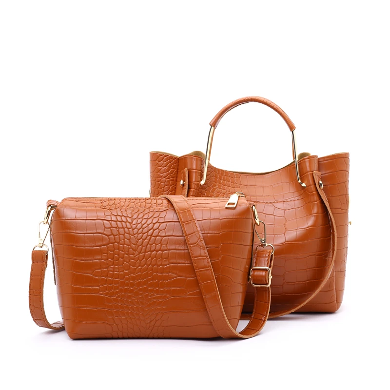

Trendy Designer Woman Crocodile pattern PU Leather 2 PCS in 1 Handbag Set, Red,brown,blue,black,white,pink