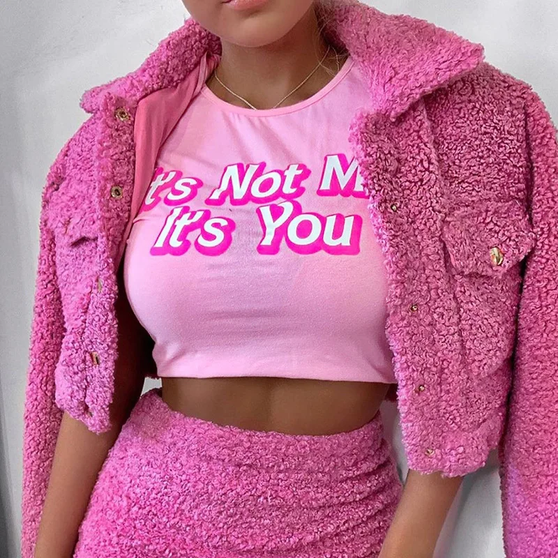 

Summer Letters Printed Short Sleeve Ladies Cotton Crop Tops Womens Tshirts Clothes, Pink