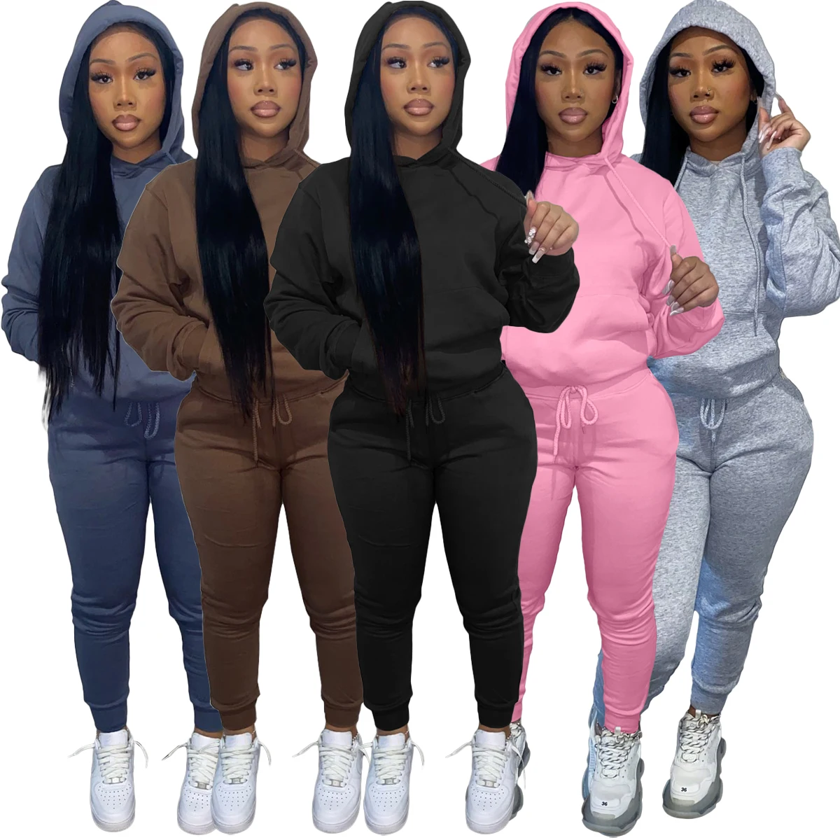 

High quality Thick Winter Fall 2022 women's sports two-piece set hoodie tracksuit jogger sweatsuit sweatpants and hoodie set, Picture color