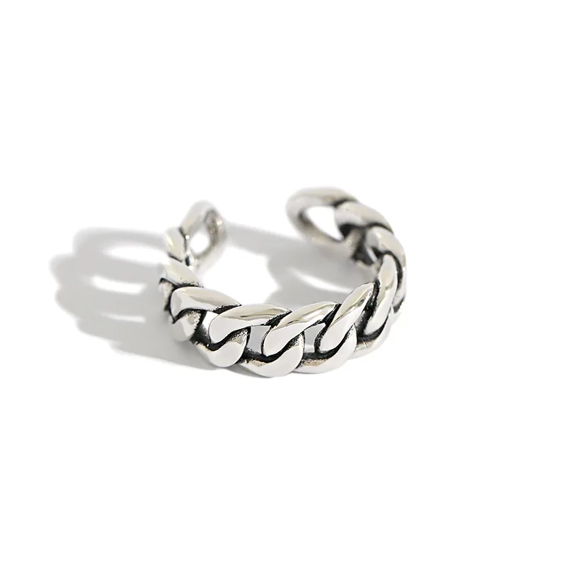 

Vintage Antique Silver Chunky Link Chain Opening Ring Minimalist 925 Sterling Silver Ring Women Jewelry, Gold