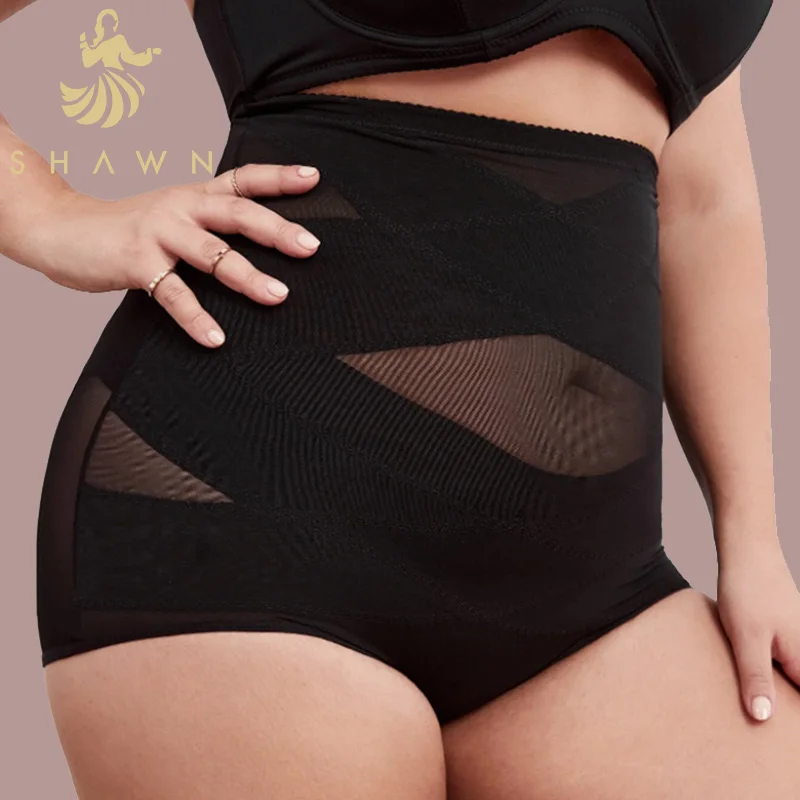 

Cross Compression Breathable Seamless High Waist Trainer Underwear Body Shaper Panties Contrast Mesh Shapewear Plus Size Shapers