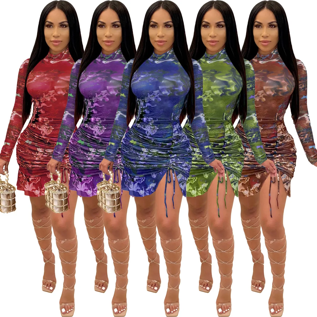 

2021 Fashion Printed Women Mini Sexy Evening Dress Other Clothes Bodycon Causal Ladies Party Spring Summer Dresses Clothing For, Picture color