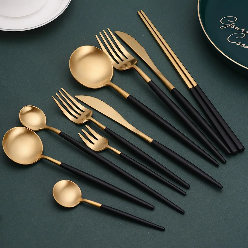 

Dishwasher Safe Cutlery Flatware Set Black Gold Stainless Steel Manufacture, More than 10colors for selection