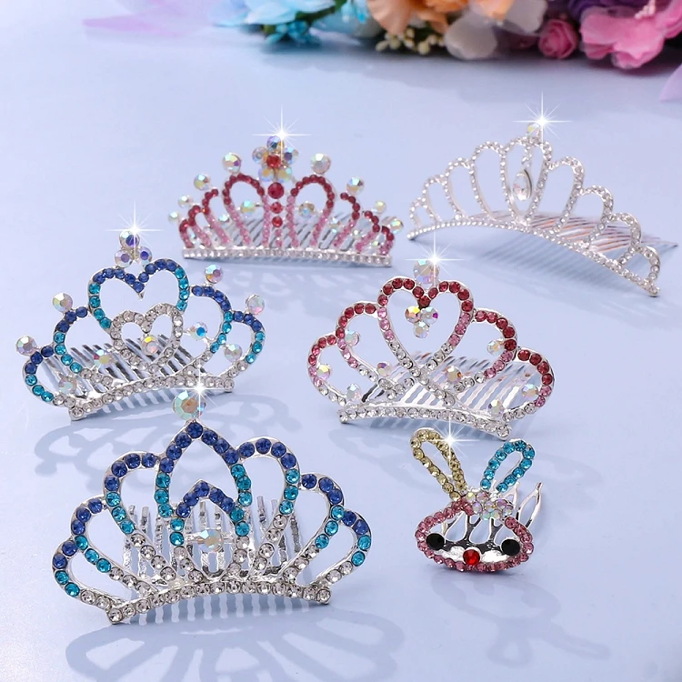 

Children Hair Combs Shining gem Rhinestone crown Headband cartoon baby girls princess kids Tiaras M771