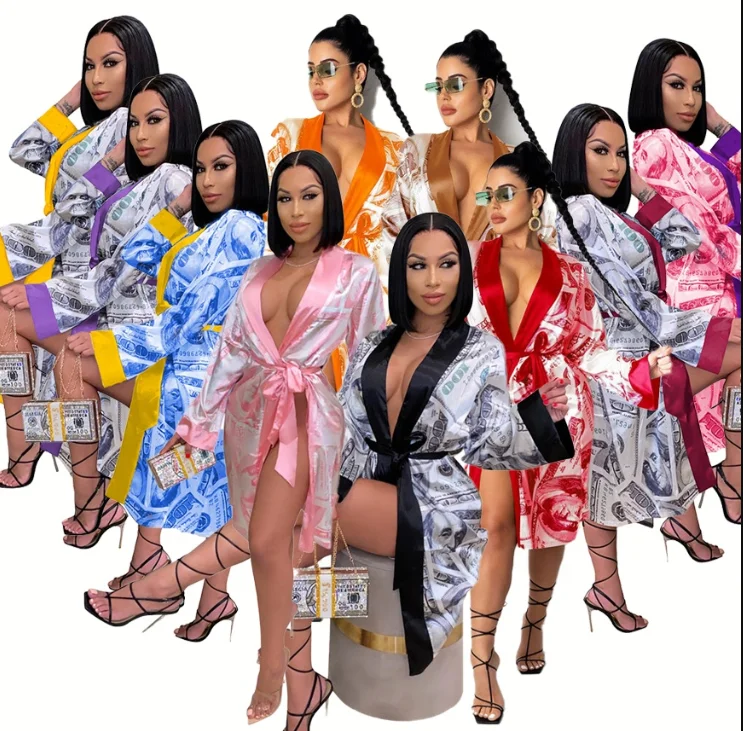 

2022  Sexy Femmes Silk Satin Luxury Longue Bath Kimono women money sexy robes, Black,pink,red,orange, brown, red