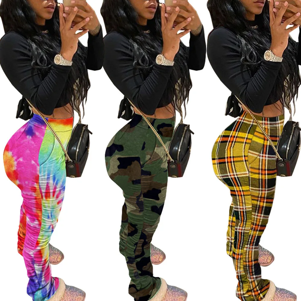 

Latest Women Stacked Compression Leggings Pants Camo Print Stacked Pants Sweats