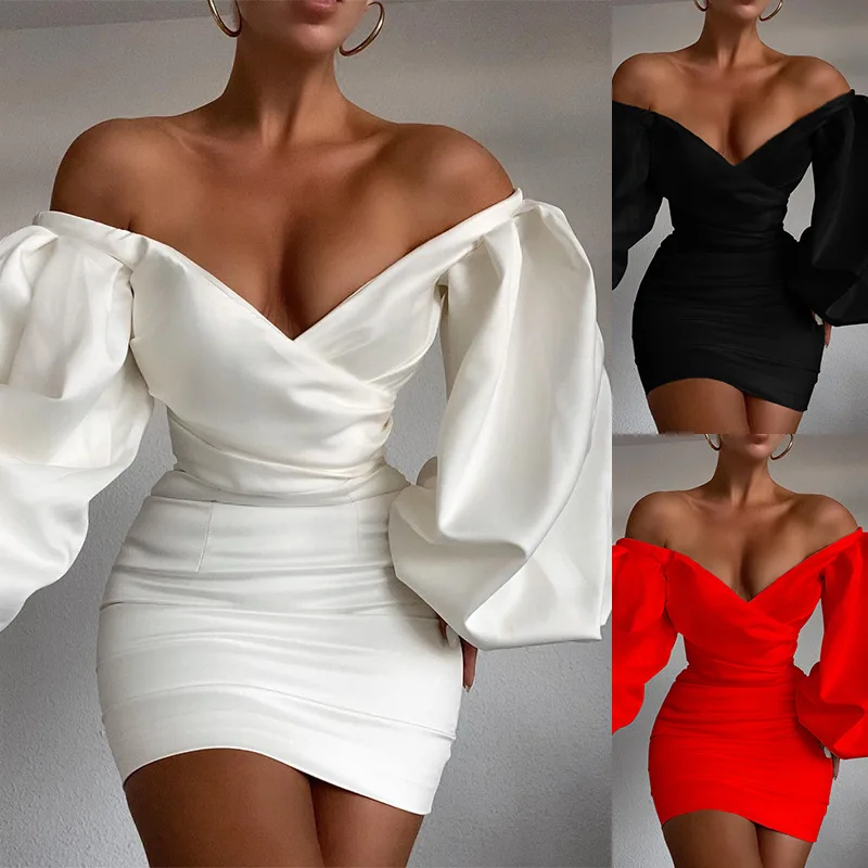 

2021 new arrivals Women's sexy Close your waist strapless dress long sleeve hip Mini dress