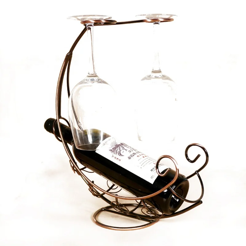 Wrought Iron Pirate Ship Wine Bottle Hanging Rack For 1pc And 2 Cups Of