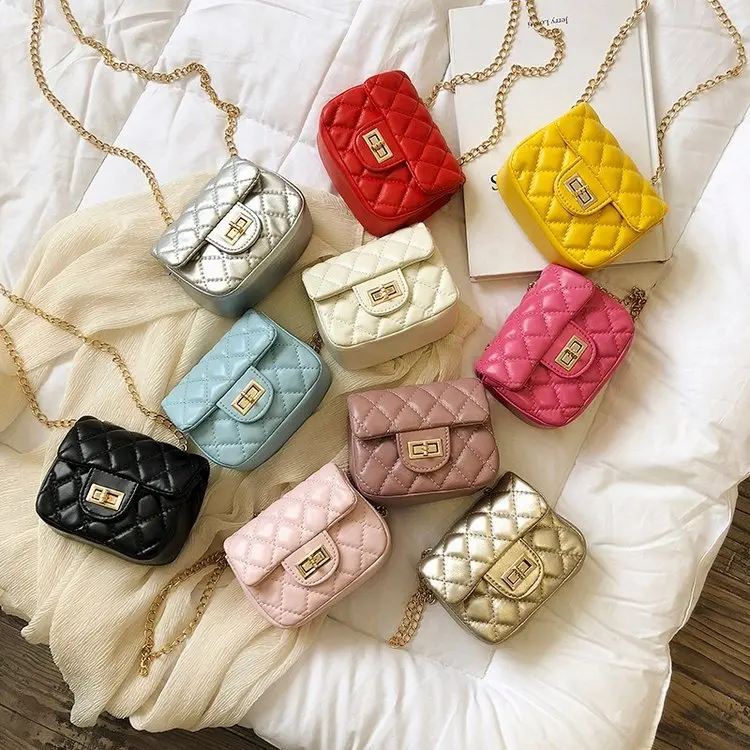 

Stocking Sale Guangzhou Kids Purse Mini Handbags Rhombus Fashion Little Girl Purses Kids Chain Girl Kids Handbags