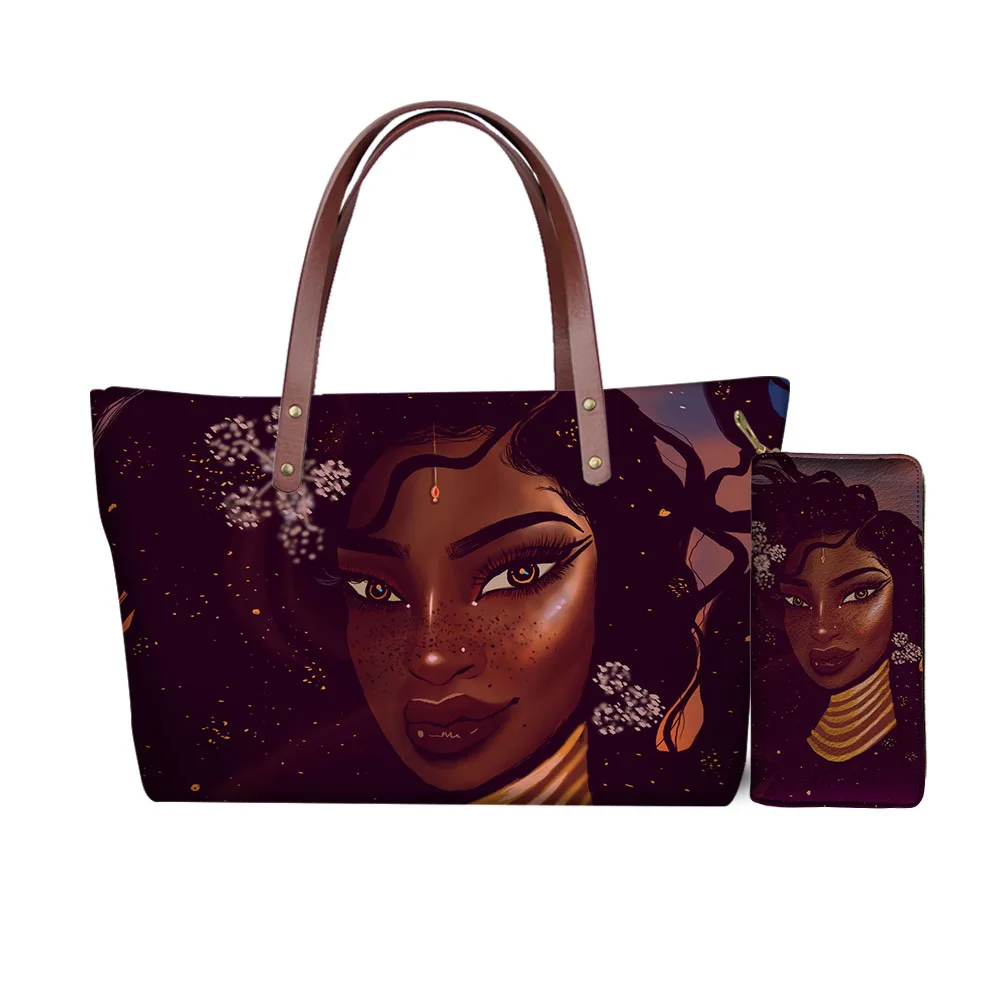 

Art African Girl Printing sac a main femme tendance sac a main en cuir veritable sac a main noir purses 2021 handbag, Customized color
