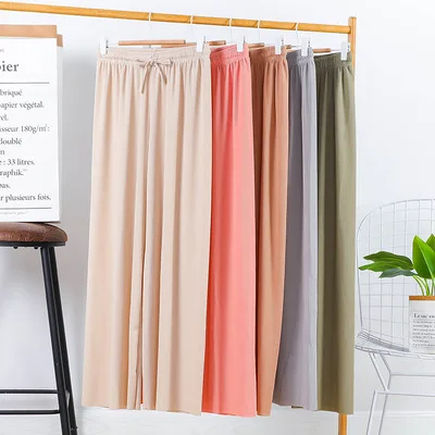 

2021 Ice Silk Wide Leg Pants Women's Summer Loose Pants High Waisted Wide Leg Pants