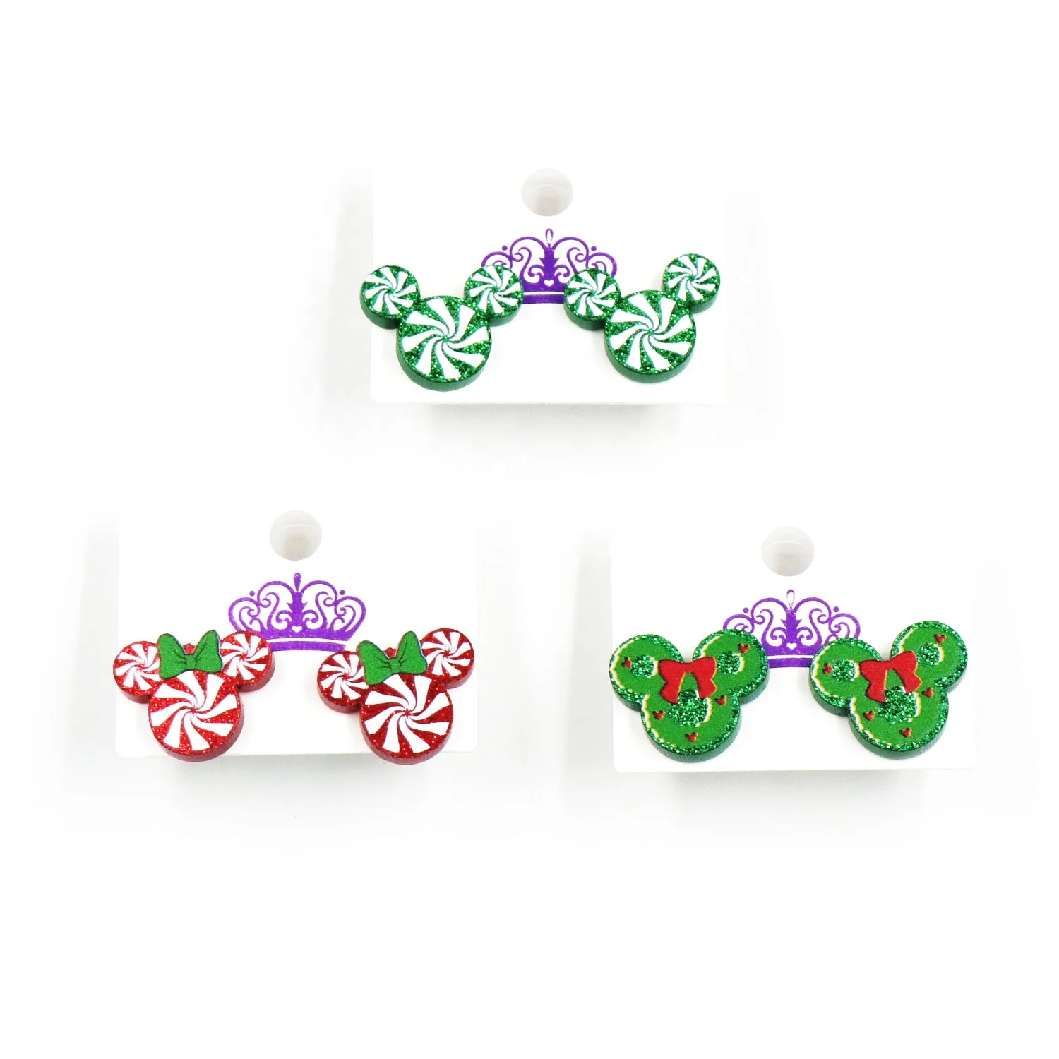 

ERS048ER1130 -18mm Xmas Decoration Jewelry Mouse Wreath and Candy Glitter Acrylic Earrings