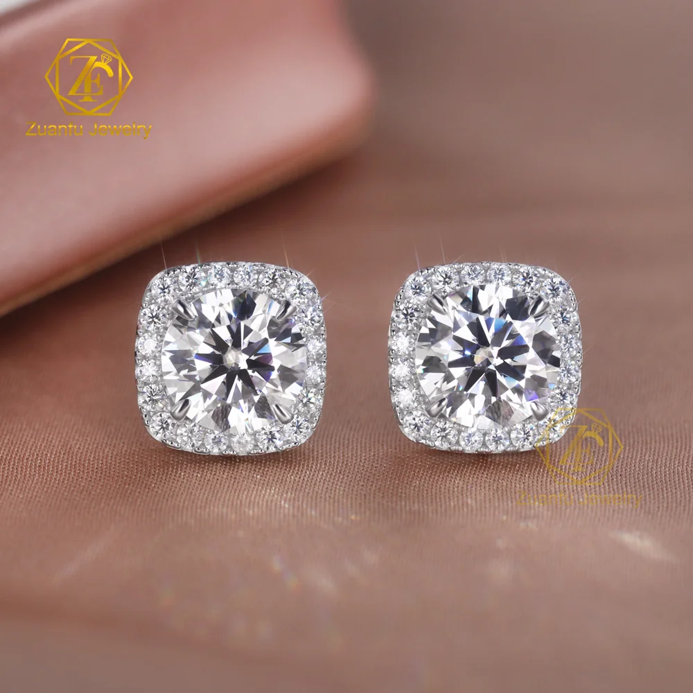 Halo Stud Earrings 18k Gold Plated Sterling Silver S925 Moissanite Classic Vintage Fine Jewelry Stud Earrings Women Jewelry