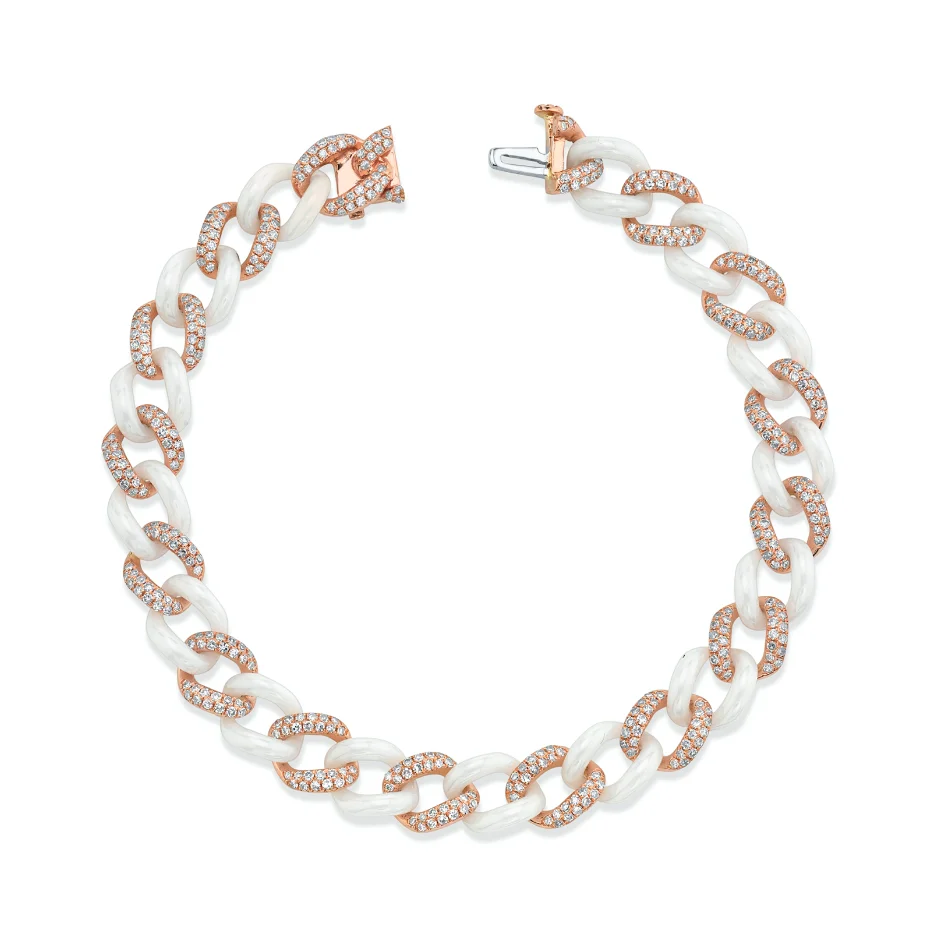 

2021 new half enamel helf cz cuban link chain bracelet for women, Silver