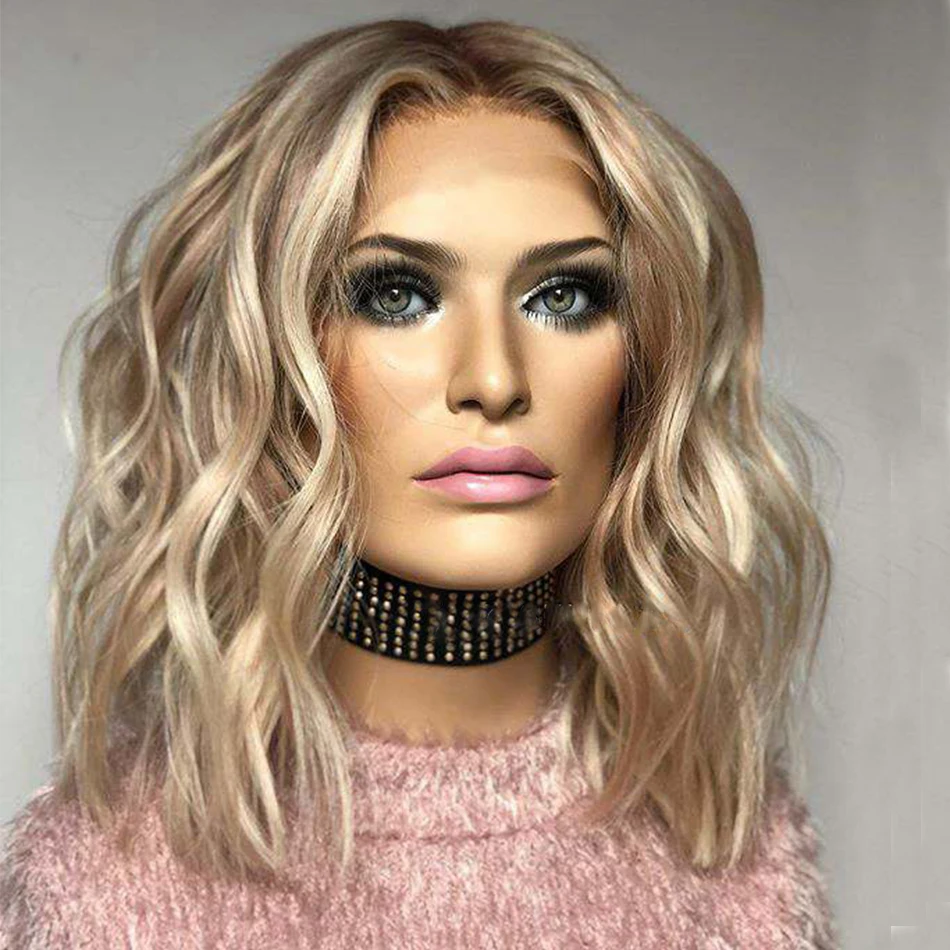 

150%Density Bob Blonde Brazilian 13x4 Lace Front Human Hair Wigs with Baby Hair Highlight Ombre Blonde Lace Front Wig for Women