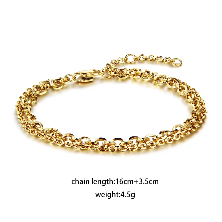 Geometric Fashion Jewelry Double Layered Rolo Link Gold Plated Oval