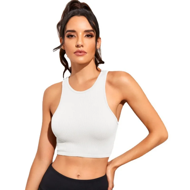 

Nylon 90 Spandex 10 Seamless Fitness Workout Top Recyclable Running Ribbed Crop Tank Top Women