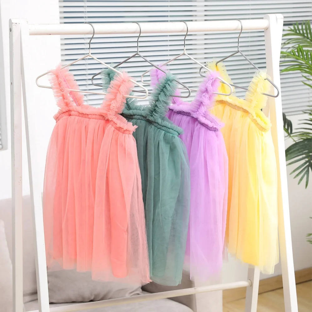 

LW Wholesale INS Children's Clothing Girls Dresses Summer Solid Cute Strapless Pleated Mesh Puffy Skirt princess dress for kids, Picture shows