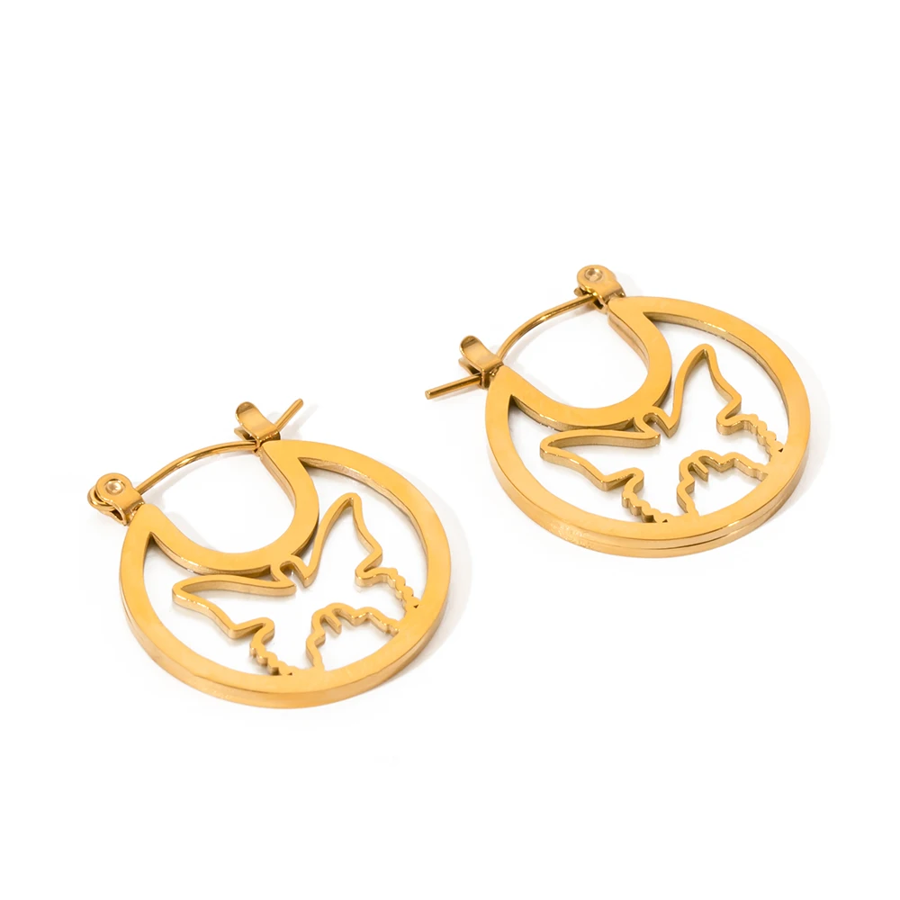 

J&D Luxury Stainless Steel Loop Earring Trendy Jewelry 18K Gold Plated Butterfly Huggie Earrings