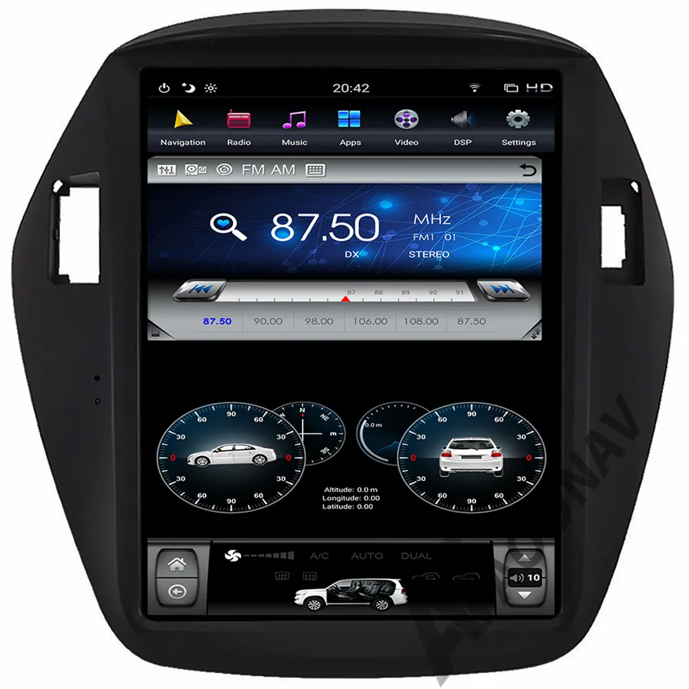 

AOONAV 10.4 inch car autoradio DVD player for Hyundai IX35 2010-2015 GPS navigation vertical screen stereo Android 9.0, Black