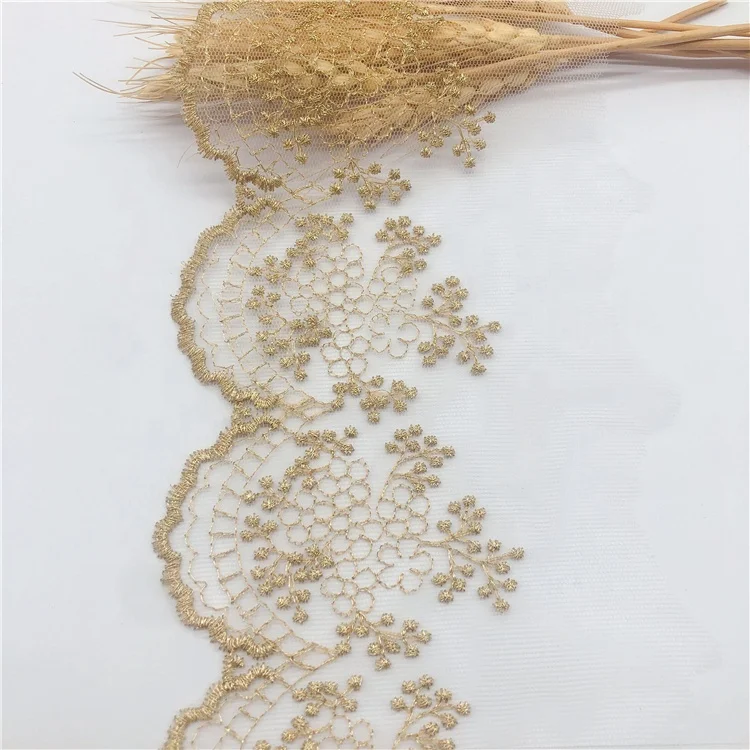

New Design High Quality Lace Trim Golden thread Lace For Garment gold metallic lace trim for garment decoration