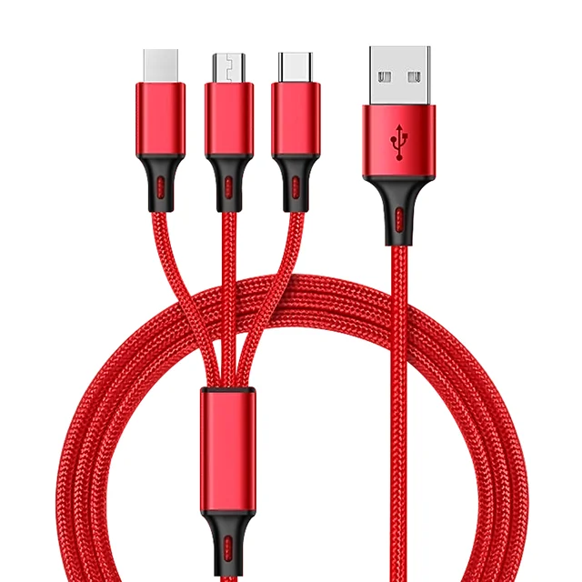 

Nylon braided multi charger 3 in 1 cable usb fast charging cable for cell phones, Red, black, blue, silver, rose gold