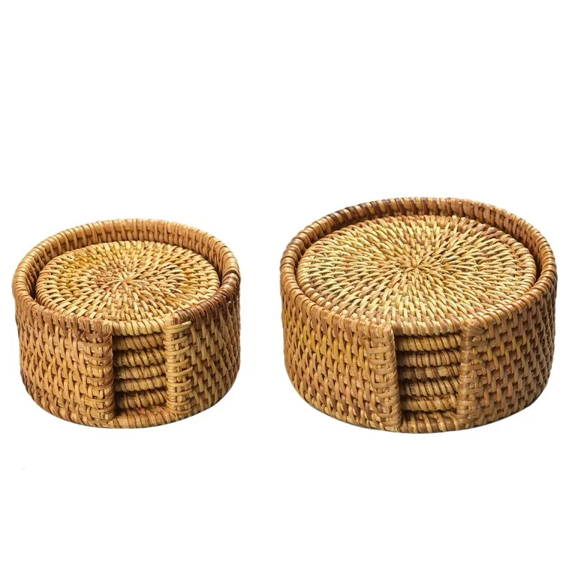 

Rattan coaster creative table mat heat proof pad teacup teapot placemat with holder tea ceremony hand-woven, As pictiure