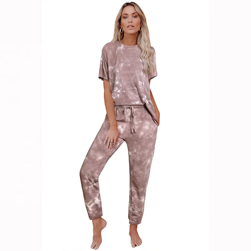 

2020 Wholesale Hight Quality Summer Tie Dye O-Neck Homewear Pajamas Set, Picture