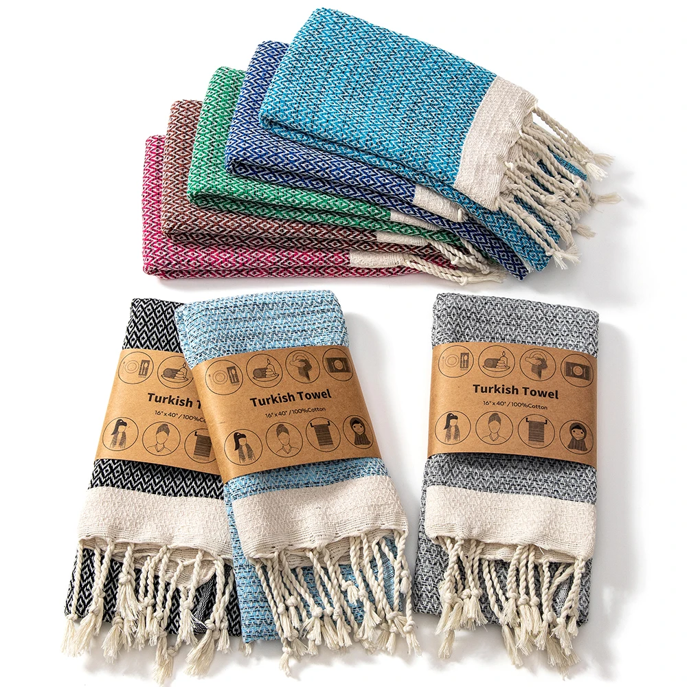 Turkish Cotton Jacquard Hand Towel Thickened Woven Quick-Drying Absorbent Hypoallergenic Antimicrobial Eco-Friendly Diamond Grid