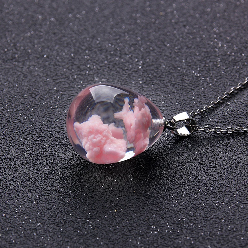 

Romantic simple transparent cloud waterdrop glass pendant necklace link chain polychromatic optional suit female gift, Picture