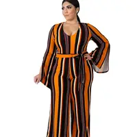 

FM-J5082 Women Fashion Jumpsuit Open Sleeved Striped Print Plus Size Clothing For Women Jumpsuit Fashion New Design