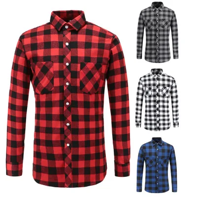 

Custom Plaid Flannel Man Shirt Long Sleeve Men Casual Designer Shirt, Custom color