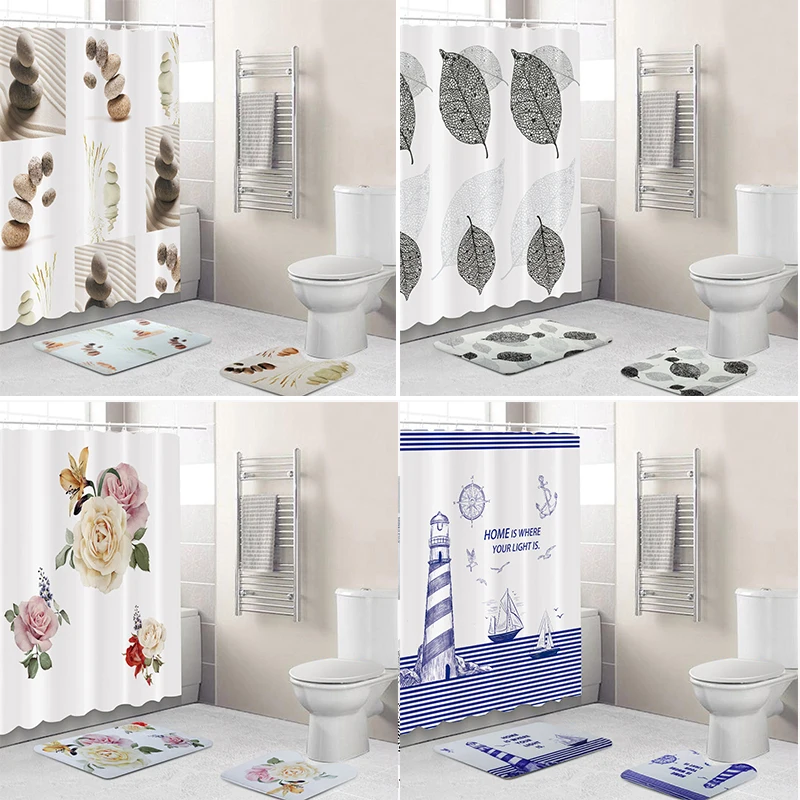 

Bathlux Waterproof Custom Photo 3D Printed PEVA Bathroom Shower Curtain Sets For Washroom, Customized color