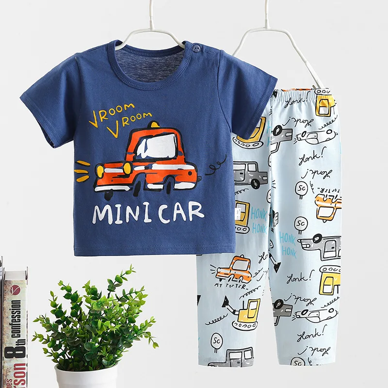 

Children's summer outfit Cartoon Short sleeve + long pants 2pcs Cotton Baby Clothes Drop shipping