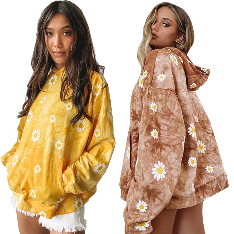 

Autumn/winter new women's oversize hooded sweater home wear tie-dye little daisy jacket tie dye hoodie sweatshirts