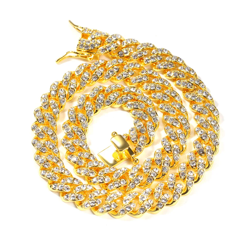 

12mm Diamond Alloy Cuban Necklace Men's Jewelry Thick Rope Chain Necklace