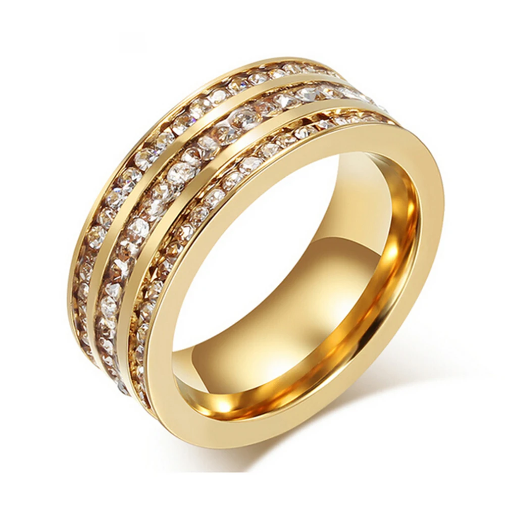 

18K Gold Plated 2 Row Crystal Channel Stainless steel Wedding Ring for Women