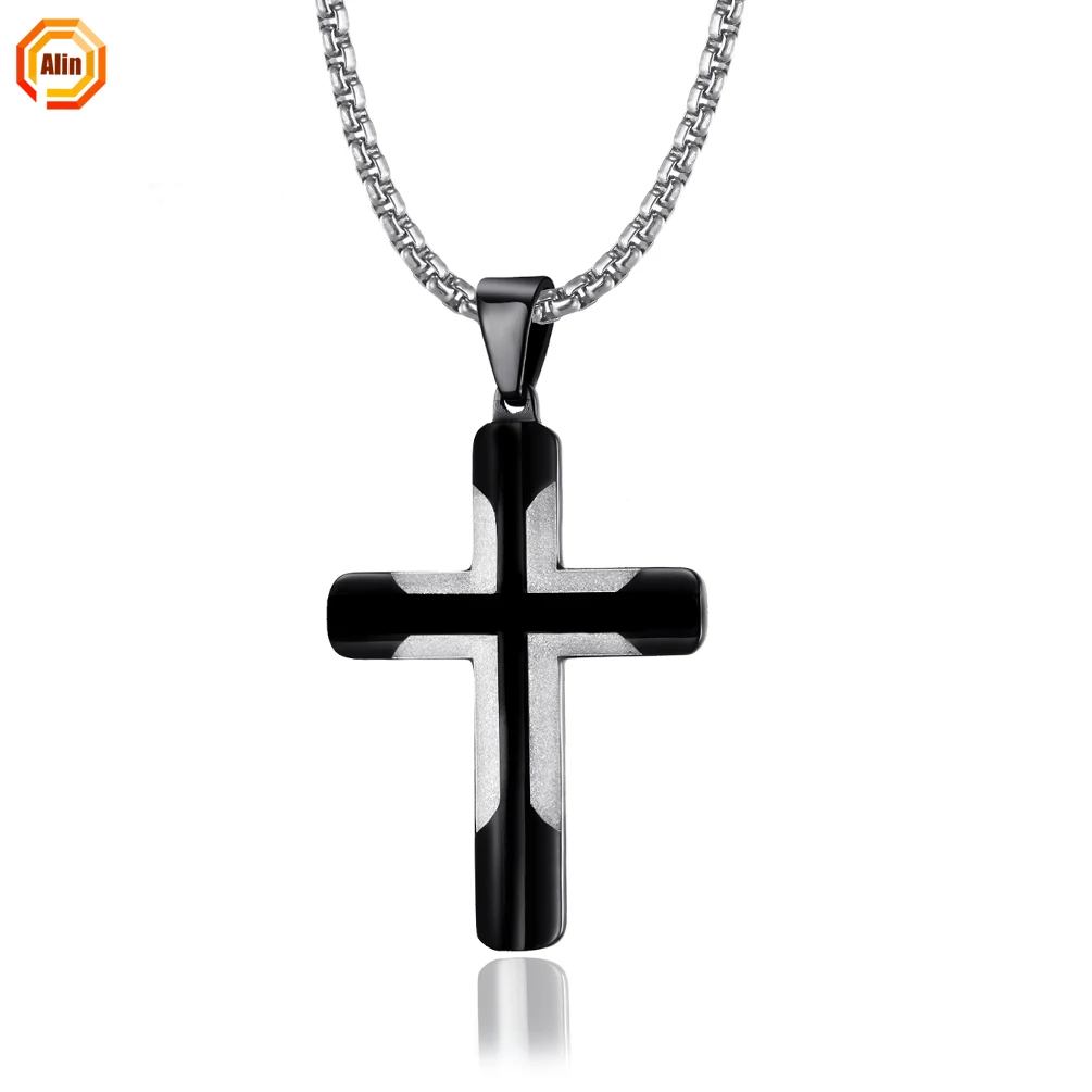 

Fashion stainless steel 316L jewelry 2021 newest Original New Men's Curved Simple Pendant Hip Hop Cross Necklace for men