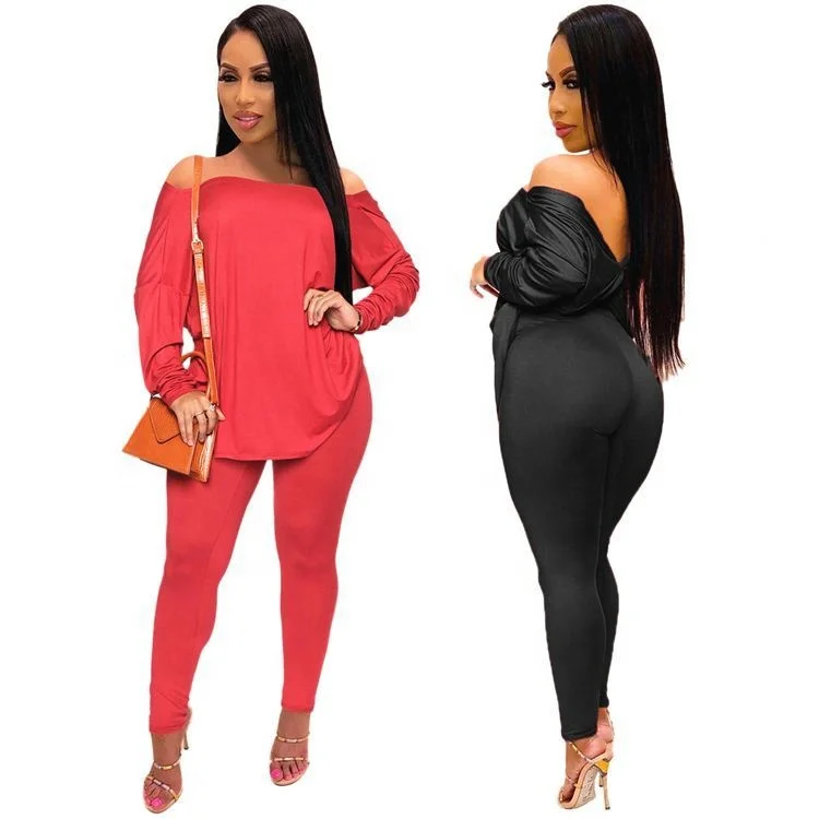 

Hot Casual Solid Color Loose Open Back Blouse Fashion Women Clothing Two Piece Pants Suit Set