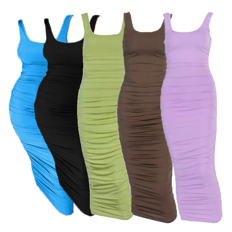 

Custom logo Summer Sleeveless Slim Fit Casual Women Solid Colors Stacked Bodycon Women Outdoor Dress, Picture color