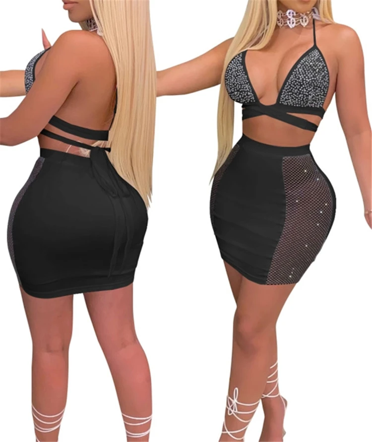 

Free Shipping Matural Women Two-Piece Black Beaded Party Dress