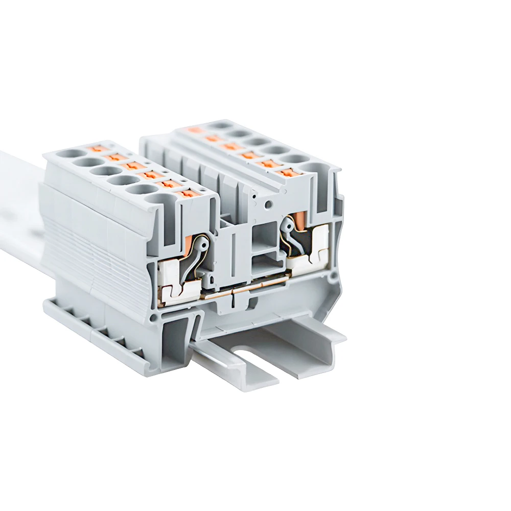 

PT6 Grey Spring Connection 28-8 AWG Feed Through Push In Quick Wire Electrical Screwless Connector Din Rail Terminal Blocks