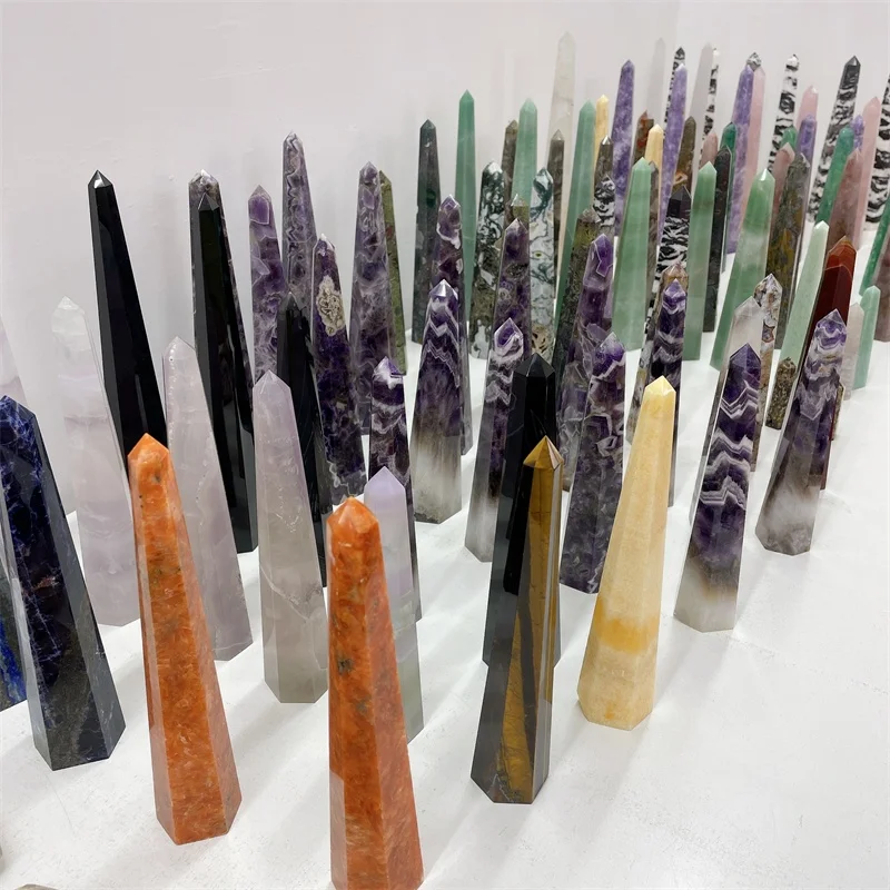 Moss Agate Point Natural Healing Dream Amethyst Crystal Tower Wand for Decoration