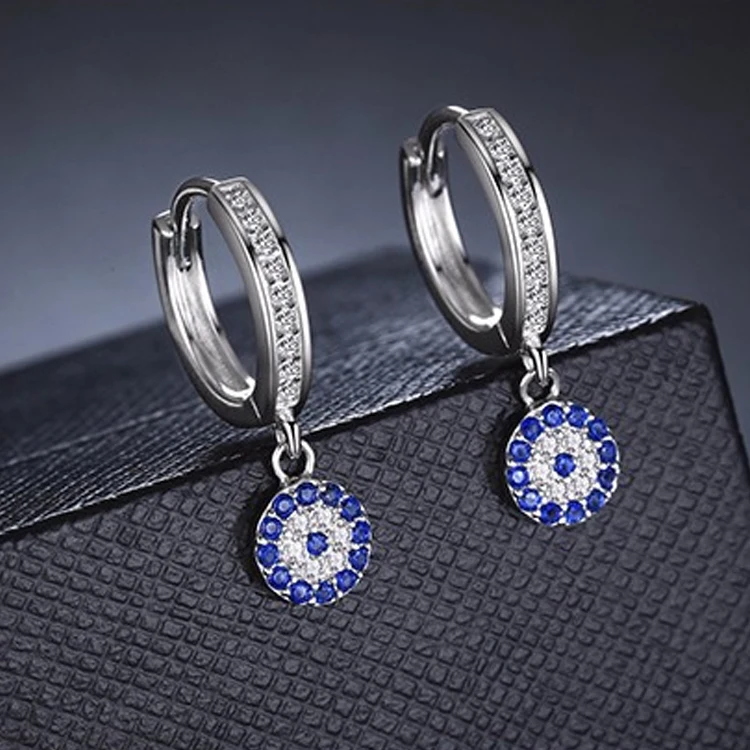 

Genuine 925 Sterling Silver Round Blue Clear Cubic Zircon Jewelry Crystal Drop Earrings