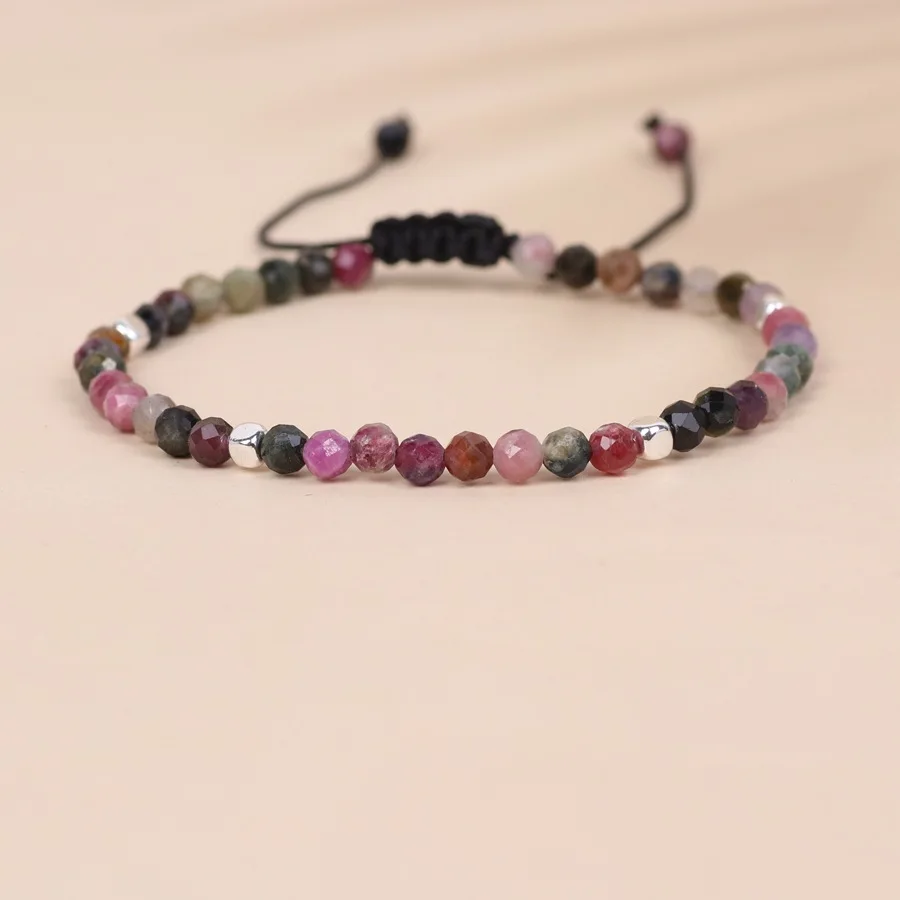 

4mm Tourmaline Beaded Bracelet Meditation Spiritual Protection January Birthstone Gift Reiki Healing Crystal Dainty Bracelet