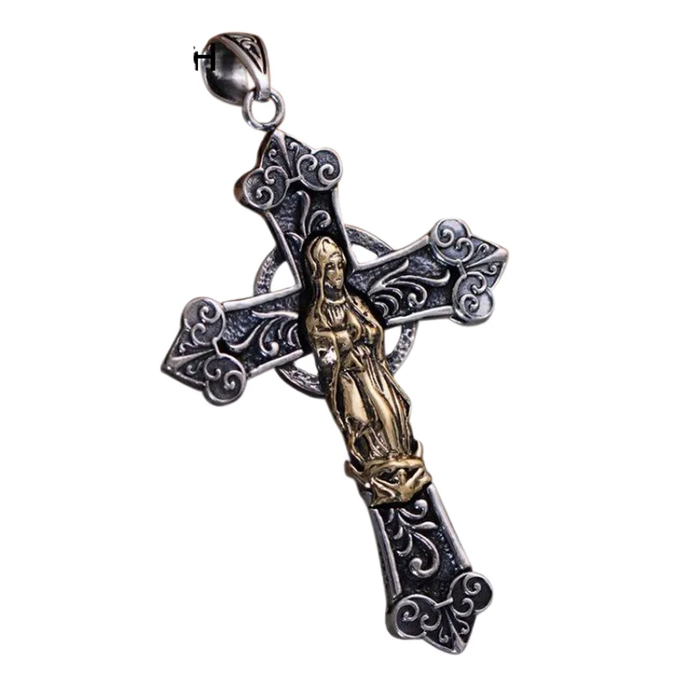 

Necklaces & Pendants 925 Sterling Silver Vintage Cross Pendant For Men And Women Virgin Mary Christian Jewelry Inlaid Red Garnet